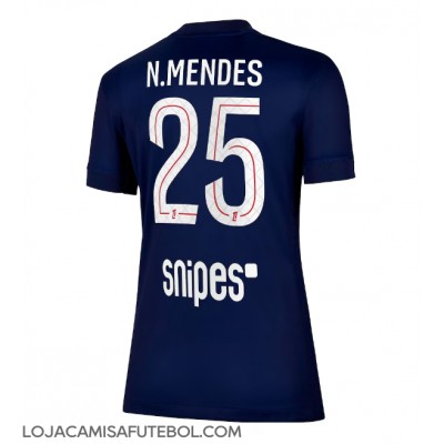 Camisa de Futebol Paris Saint-Germain Nuno Mendes #25 Equipamento Principal Mulheres 2025-26 Manga Curta Camisa de Futebol Paris Saint-Germain Nuno Mendes #25 Equipamento Principal Mulheres 2025-26 Manga Curta
